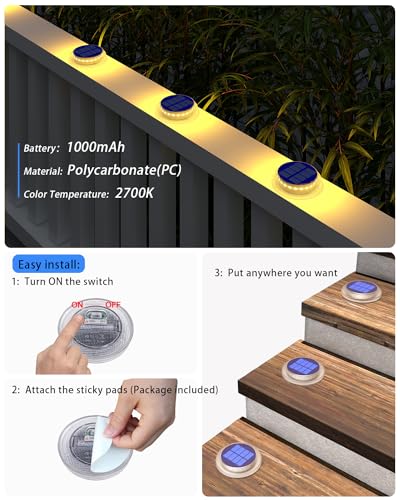 Flat Solar Deck Step Lights Outdoor 4 Pack Warm White Round (4 Count)
