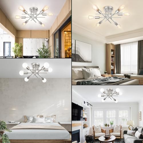 6 Light Silver Semi Flush Mount Ceiling Light Fixture