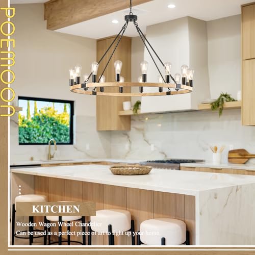 Natural Wooden Wagon Wheel Chandelier 16