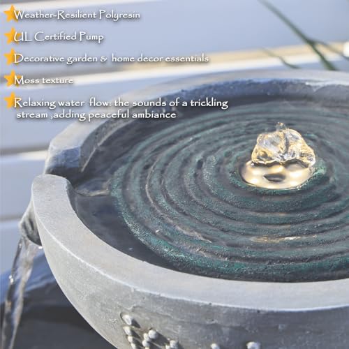 Outdoor Water Fountain Feature Indoor Garden Large Jar Floor Standing Fountains Waterfall with LED Light & Pump for Home Decor Office Yard Patio Deck Porch