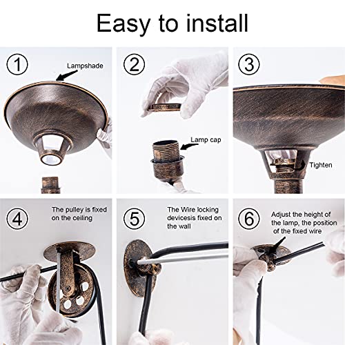 Plug in Pendant Light Industrial Pulley Pendant Lamp E26 Vintage Hanging Light Fixture With 16.4ft Cord On (2 Count)