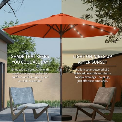 10FT Solar Umbrella 32 LED Lighted Patio Umbrella Table Market Umbrella w