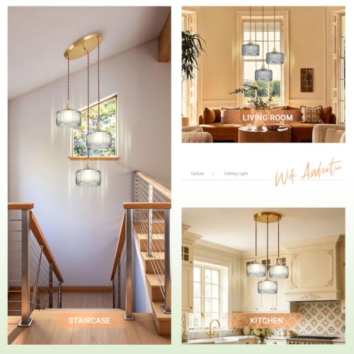 Cluster Chandelier Mid Century Ceiling Pendant Lights 3 Gray Shade