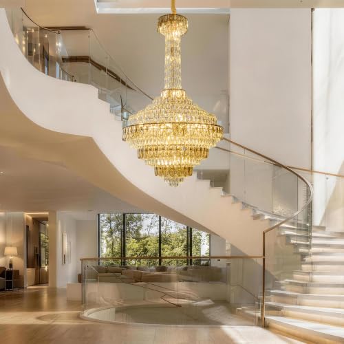 39 Inch Large Crystal Chandelier Gold Modern Light Fixture