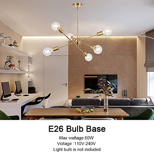 Modern Sputnik Chandelier Lighting 6 Lights Brushed Brass Chandelier Mid Century Pendant Lighting Gold Ceiling Light Fixture for Hallway Bar Kitchen Dining Room