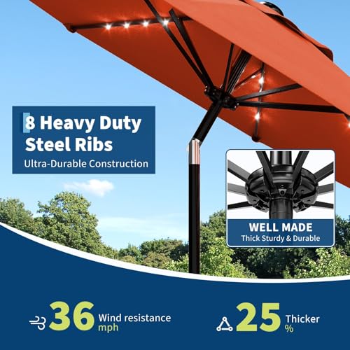 9FT Solar LED Patio Umbrella with Tilt & Crank