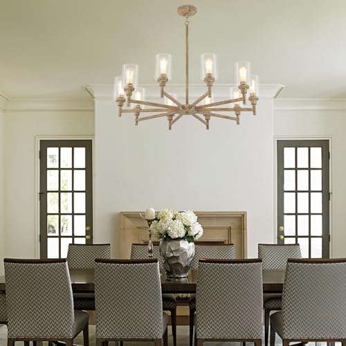 10 Light Large Farmhouse Chandeliers for Dining Room with Glass Cover 41"