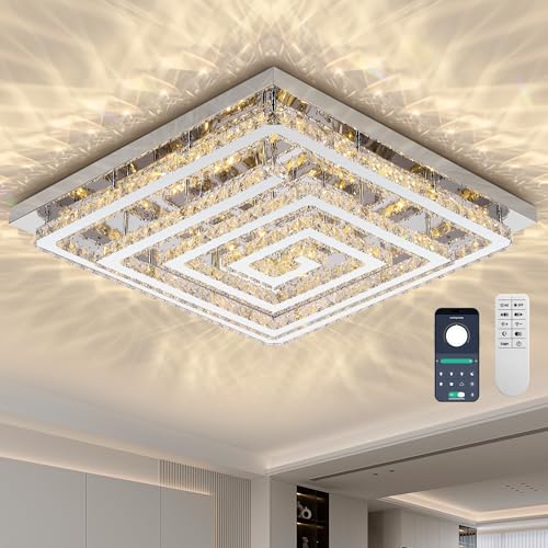 43 inch Silver Crystal Chandeliers LED Ceiling Light