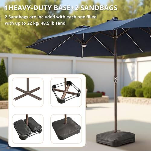 15ft Large Patio Umbrellas with Base & Solar Lights