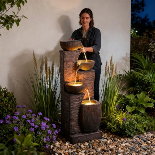 38.2" Tall Water Fountain Outdoor Garden Modern Fountains