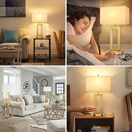 22" Gold Modern Table Lamp Set of 2 with 2 USB Ports&AC Outlet (2 Count)