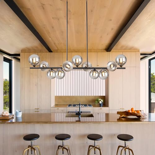 Linear Chandeliers for Dining Room 51.2" Large Sputnik Chandelier Pendant Lights Kitchen Island 11 Lights Dining Room Light Fixture Sputnik Modern Linear Globe Chandelier Black for Farmhouse Kitchen