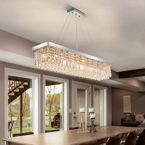 Modern Silver Rectangular Crystal Chandelier