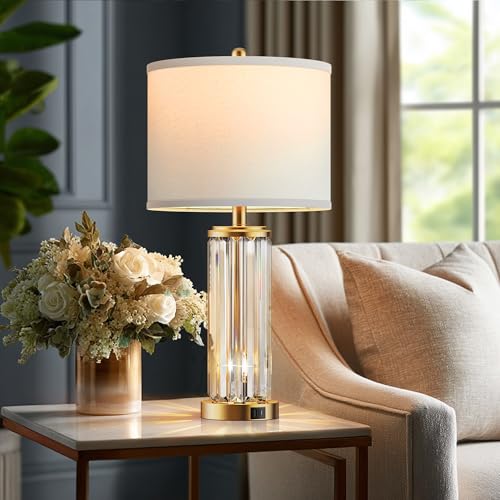 Gold Table Lamps for Bedroom Set of 2 with Nightlight