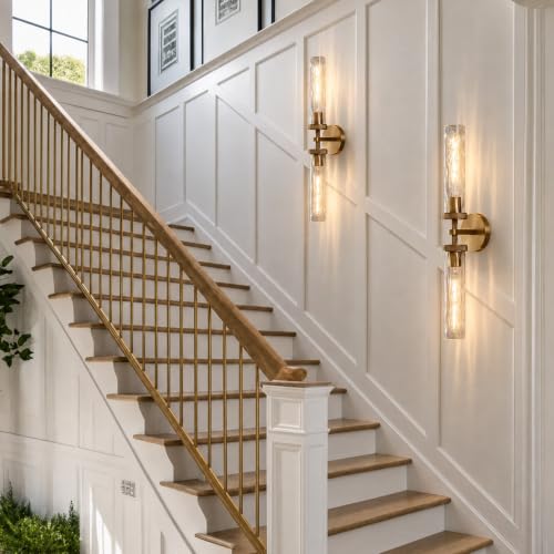 Bathroom Sconces 24in Brass Sconces with Water Ripple Glass (2 Count)