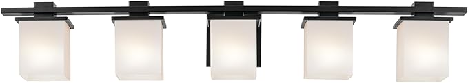 Tully 40.25" 5-Light Vanity Light with Satin Etched Cased Opal Glass in Black for Over a Vanity, Soft Modern Style, (40.25" x 6.5" x 7"), 45193BK