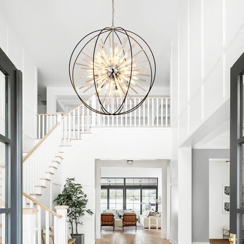 Modern Large Black Crystal Chandelier for High Ceilings Foyer Entryway