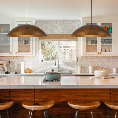 Vintage Antique Brass Dome Pendant Light