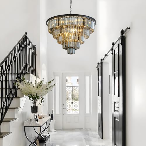 Smoke Gray Crystal Chandelier Modern Large Dining Room Light Fixture