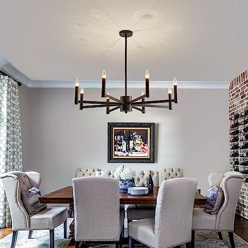 8 Light Black Farmhouse Candle Chandeliers Modern Matte Ceiling Light Fixture Industrial Hanging Lighting for Dining Room Living Room Bedroom Kitchen Island Foyer