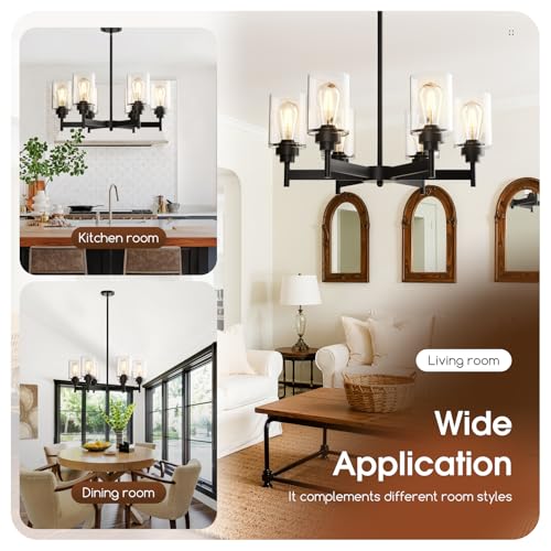 6 Light Black Chandelier 24.6" Black Dining Room Light Fixture