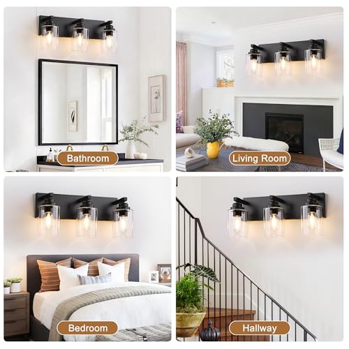 3 Light Matte Black Bathroom Vanity Light