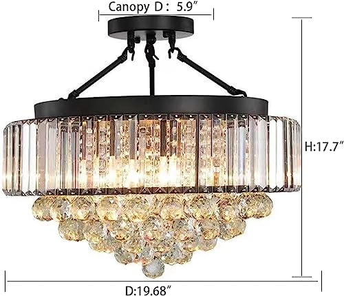 Farmhouse Black Crystal Chandelier Semi Flush Mount