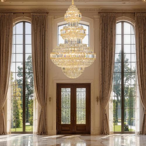 47 Inch Large Crystal Chandelier Gold Modern Light Fixture