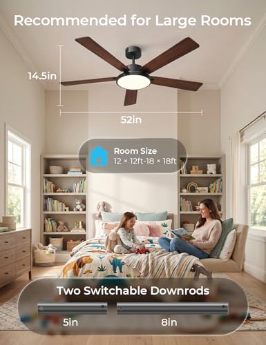 52" Smart Ceiling Fans with Lights and Remote (Black +Walnut / 52 Inch)