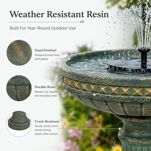 24H Bird Bath Outdoor Water Fountain with Solar Pump