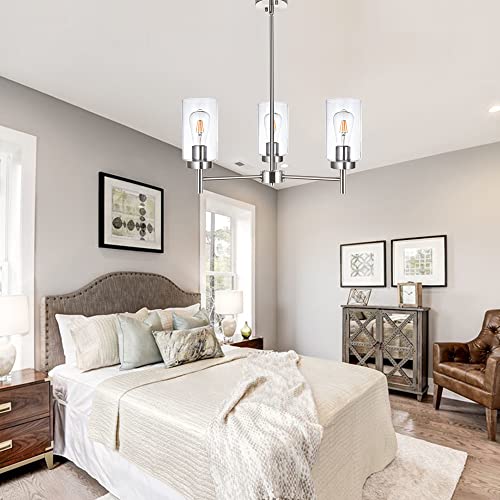 3 Lights Modern Chandeliers Metal Light Fixtures Ceiling Brushed Nickel Industrial Pendant Lighting for Dinging Room Living Room Kitchen Bedroom Hallway