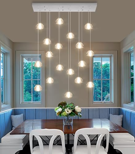 Rectangular Crystal Chandeliers for Living Room Dining Room Light LED Pendant Lights Fixtures Lighting Chandelier for Foyer Entrance Silver