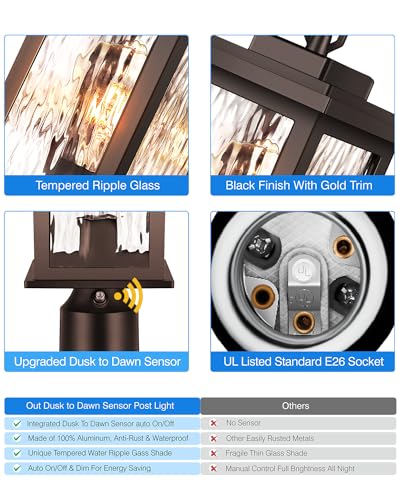 Oil Rubbed Bronze Dusk to Dawn Outdoor Post Lights 2 Pack (2 Count)