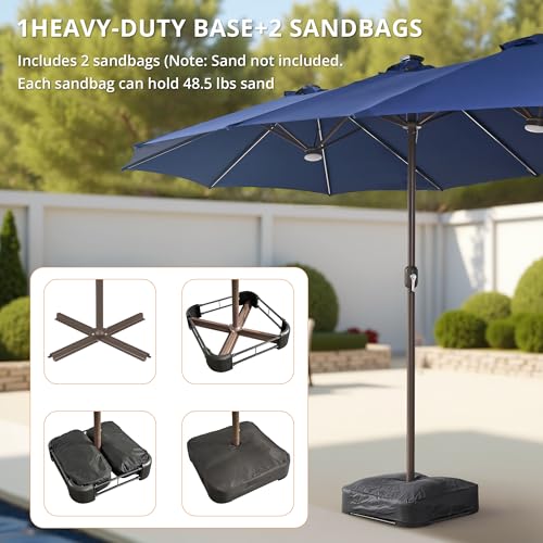 15ft Large Patio Umbrellas with Base & Solar Lights