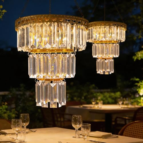 Solar Hanging Crystal Chandelier Vintage Outdoor Garden Decor Light