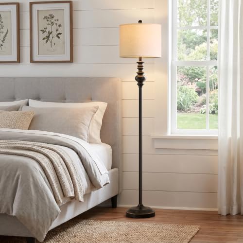 64.25" Farmhouse Floor Lamp with Remote (Dark Black)