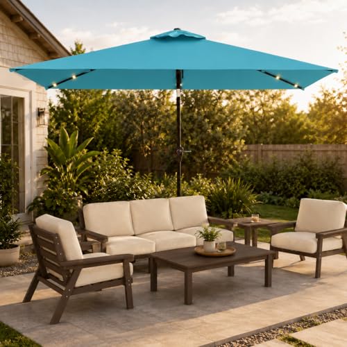 6.5 x 10ft Rectangular Patio Umbrella with Solar Lights