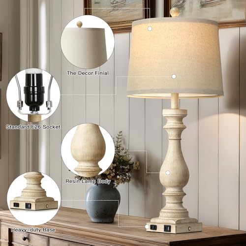 29" Tall Vintage Table Lamps Set of 2 (Beige)