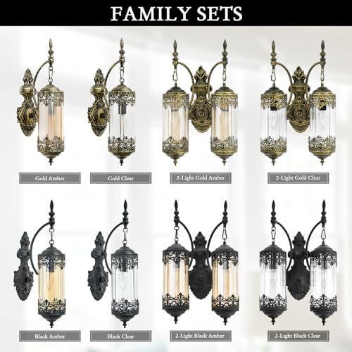 Antique Gothic Amber Glass Wall Sconce for Bedroom