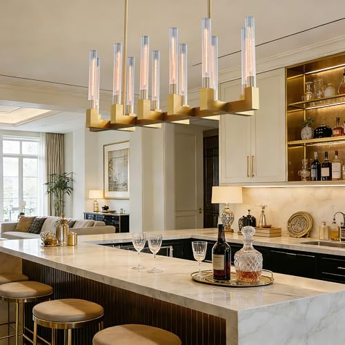 55 Inch Gold Candle Rectangular Chandelier