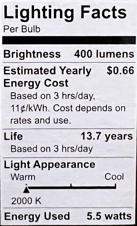 2 Bulbs) Vintage Amber Glass LED Chandelier Bulb, Candelabra Base, 60 watt Equivalent, 400 lumens, Dimmable Decoractive LED Bulb (2 Count)