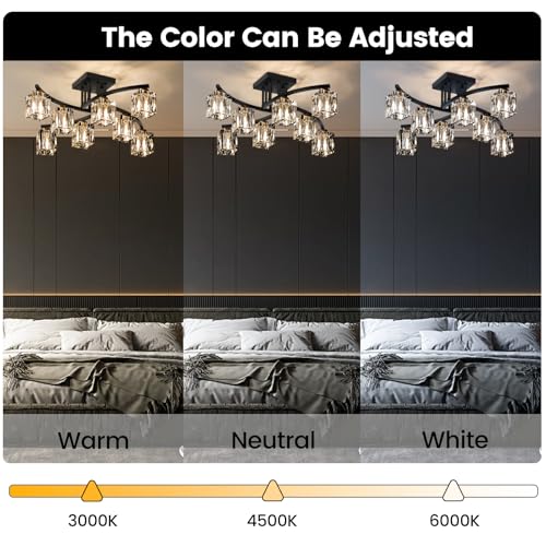 Crystal Semi Flush Mount Ceiling Light with 8