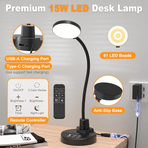 15W LED Desk Lamp with USB Charging Ports