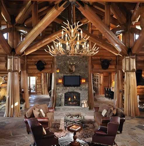 Farmhouse Deer Chandelier Double Layer 10+5 Light Brown Antler Chandelier Lighting