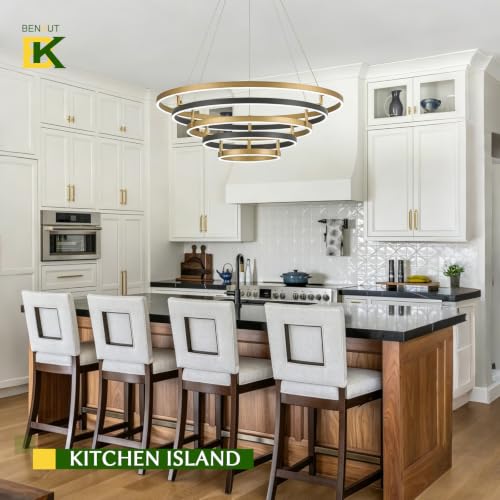 5 Rings LED Chandelier Black Gold Dimmable Circular Pendant Light for Dining Room