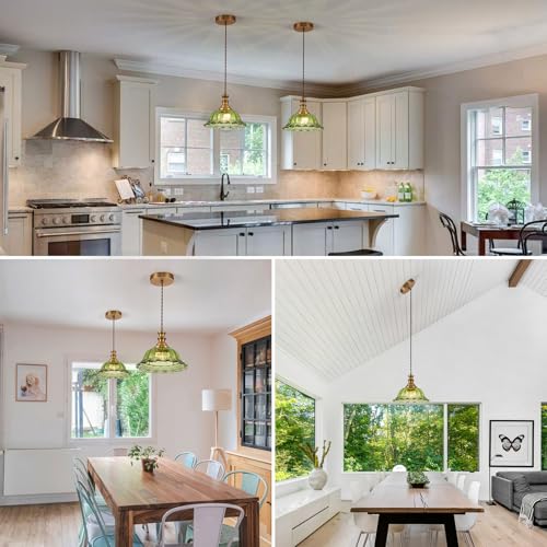 Glass Pendant Lights Modern Pendant Lighting Fixtures Hanging Lamp for Kitchen Island Bedroom Dining Room Coffee Shop Hallway Green and Brass