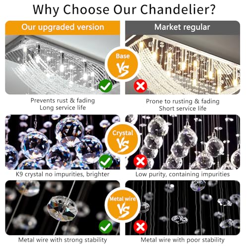 Crystal Chandelier Modern Chandelier Flush Mount Chandelier Silver Rectangle Crystal Raindrop Chandelier 8 Lights Ceiling Light Fixture Pendant Lamp for Kitchen Island Dining Room Closet Wedding Decor