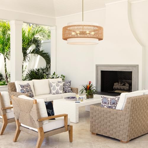 6 Light Rattan Chandelier for Dining Room