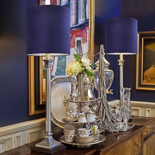 Drum Lamp Shades Set of 2 Small Blue Velvet Lampshade 10"Top×10"Bottom×10"High (2 Count)