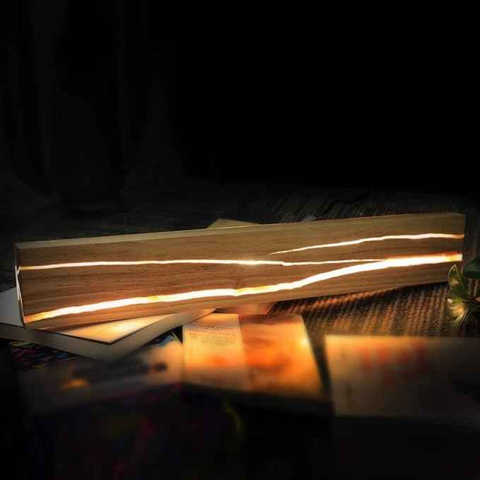 Modern Wood LED Wall Sconce Linear Bar Resin Cracked Design Natural Japandi Minimalist Fixture for Bathroom Vanity Mirror Hallway Bedroom Living Room Accent Light